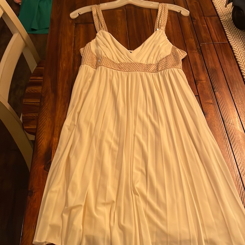 Junior dress- sixes medium- white with gold sequin- off white